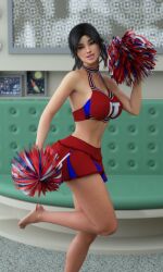 1girls 3d 3d_model big_breasts black_hair caroline_(milfy_city) cheerleader_uniform female female_only huge_breasts icstor milf milfy_city ponytail solo