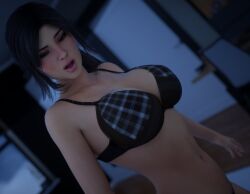 1girls 3d big_breasts black_hair bra caroline_(milfy_city) female female_only huge_breasts icstor milf milfy_city panties ponytail solo