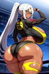 1girls ai_generated big_ass big_breasts big_butt bike_shorts bubble_ass bubble_butt enormous_ass enormous_breasts fat_ass gigantic_ass gigantic_breasts gigantic_butt huge_ass huge_breasts huge_butt humungous_ass humungous_breasts large_ass large_breasts long_hair looking_at_viewer looking_back massive_ass massive_breasts massive_butt nai_diffusion original original_character shiny_clothes shiny_skin short_shorts sports_bra sportswear stable_diffusion thick_ass thick_hips thick_thighs thunder_thighs thunderthighs white_hair wide_hips wide_thighs yellow_eyes