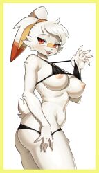 absurd_res anthro anthrofied breasts clothing female flowerpigeon73 fur furry furry_only generation_8_pokemon hi_res lagomorph nintendo nipples pokémon_(species) pokemon scorbunny solo tail white_fur