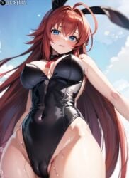 ai_generated big big_ass big_breasts big_butt blue_eyes blush bunny_girl cum dress henryv3 high_school_dxd naked naked_breasts red_hair rias_gremory twitter_username