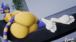 1girls 3d 3d_(artwork) 3d_model animal_crossing ankha ankha_(animal_crossing) big_ass big_breasts big_butt cat_ears cat_tail domestic_cat doubutsu_no_mori edit edited feet female foot_fetish laying_on_side nairu_(doubutsu_no_mori) nintendo rumakis soles solo solo_female upscaled