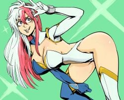 1girls absurd_res bb_(baalbuddy) bent_over birdy_cephon_altera birdy_the_mighty blue_eyes breasts color curvy female female_only humanoid large_breasts legwear leotard light-skinned_female light_skin long_hair looking_at_viewer multicolored_hair pink_hair smiling smiling_at_viewer solo thick_thighs two_tone_hair v_sign white_hair wide_hips