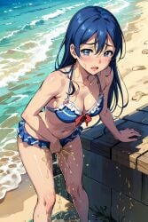 ai_generated beach bikini blue_hair desperation embarrassed love_live! love_live!_school_idol_project peeing peeing_self sonoda_umi tears urination urine wetting_self