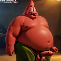 4k ai_generated balls belly_button big_belly chubby highres looking_at_viewer male male_only matronai_(artist) morbidly_obese morbidly_obese_male nickelodeon obese obese_male overweight pants patreon patreon_username patrick_star penis pink_skin pinup spongebob_squarepants stable_diffusion starfish thick twitter_username