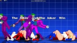 ass batman_(series) big_breasts blonde_hair breasts dc doggy_style female gameplay green_hair joker larger_female laughing m.u.g.e.n male male/female muscle_girl power_girl purple_suit rape ryona sadistic sex sprite superman_(series) video video_games