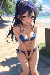 ai_generated beach bikini blue_hair desperation embarrassed love_live! love_live!_school_idol_project peeing peeing_self sonoda_umi tears urination urine wetting_self