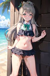 ai_generated beach bikini desperation gray_hair love_live! love_live!_school_idol_project midriff minami_kotori peeing peeing_self urination urine wetting_self