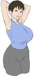 1girls armpit armpits arms arms_above_head arms_behind_head arms_up big_breasts blue_shirt clothed color colored colored_sketch facade_(game) female female_focus female_human female_only grace_(facade) grey_pants human human_only looking_at_viewer melons short_hair simple_background tagme thick voluptuous voluptuous_female white_background