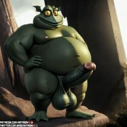 4k ai_generated amphibian anthro balls bhm big_belly buff_frog disney disney_xd frog highres large_penis looking_at_viewer male male_only matronai_(artist) mature morbidly_obese morbidly_obese_male obese obese_male patreon patreon_username penis pinup solo solo_focus stable_diffusion star_vs_the_forces_of_evil thighs twitter_username