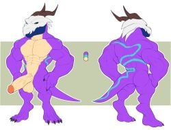 2022 4_toes 5_fingers abs anthro ass balls barefoot biceps big_balls big_biceps big_cock big_pecs big_quads black_sclera blue_body blue_markings blue_scales blue_tail bone bristol brown_horn claws color_swatch digitigrade feet fingers flat_colors front_view full-length_portrait genitals green_eyes grey_background hi_res horn humanoid_genitalia humanoid_hands humanoid_penis kobold looking_down male manly markings model_sheet multicolored_body multicolored_scales muscular muscular_anthro muscular_male navel non-mammal_balls nude pecs penis portrait purple_arms purple_body purple_claws purple_feet purple_hands purple_scales purple_tail quads rear_view rubus_(nkhaandol) scales scalie serratus simple_background skull skull_head small_but_hung solo tail tan_body tan_scales three-quarter_view toe_claws toes triceps two_tone_body two_tone_scales two_tone_tail vein veiny_penis white_background