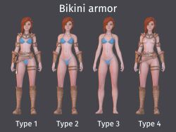 3d armwear asterigos:_curse_of_the_stars bag blue_bikini casual clothed/nude d00m92 exposed_breasts exposed_pussy exposed_torso female female_only female_warrior footwear ginger green_eyes hilda_(asterigos) human legwear light_skinned_female lineup nipples nonsexual_nudity nude_mod pale_skin red_hair revealing_clothes shaved_pussy shorts tactical_nudity