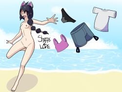 bandage bandage_on_face beach blush blushing breasts cat_ears catgirl clothes_falling_off clothes_removed clothing completely_nude completely_nude_female court_queen_erisa_(fortnite) erisa_(fortnite) female fortnite neko nekomimi nude nude_female petite public public_nudity pussy sheeps2love