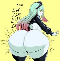 1girls ass ass_clapping big_ass bottom_heavy bubble_butt child_bearing_hips clapping_cheeks cyberpunk:_edgerunners fat_ass female female_only glasses glasses_on_head green_hair huge_ass large_ass looking_at_viewer looking_back pear-shaped_figure pear_shaped pear_shaped_female rebecca_(edgerunners) smile solo thecon thick_ass thick_thighs thunder_thighs twerking wide_hips