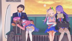 1boy 3girls airani_iofifteen animated ayunda_risu blowjob hololive hololive_indonesia hololive_indonesia_area_15 long_hair loop looping_animation moona_hoshinova on_train oral public rrazznsfw stealth_sex tagme twintails upskirt video virtual_youtuber