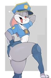 1boy 2023 big_ass big_ears blue_shorts bugs_bunny cosplay femboy furry gay girly gray_body gray_fur grey_body grey_fur hand_on_hip heart huge_ass lagomorph looney_tunes male male_only midriff one_eye_closed open_mouth police_uniform rabbit rabbit_ears smile solo solo_male tail thick_thighs tongue tongue_out usnarbit warner_brothers winking_at_viewer