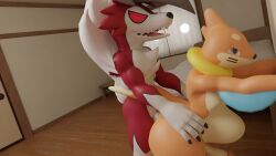 16:9 3d 3d_(artwork) 3d_background anthro ass buizel canid canine claws digital_media_(artwork) duo erection fur gay generation_4_pokemon generation_7_pokemon genitals hair hi_res lycanroc male male/male male_penetrated male_penetrating male_penetrating_male mammal midnight_lycanroc nintendo nude open_mouth orangeflyingfox penetration penis pokemon pokemon_(species) sex simple_background size_difference stomach_bulge white_body white_fur widescreen