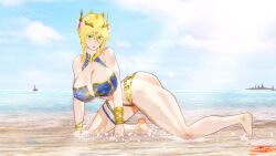 1girls artoria_pendragon_(lancer) ass beach big_ass big_breasts big_thighs blonde_hair breasts busty cleavage fate/grand_order fate_(series) female green_eyes huge_ass huge_breasts huge_thighs knshin koikatsu large_ass large_breasts large_thighs looking_at_viewer swimsuit thick_thighs thighs voluptuous