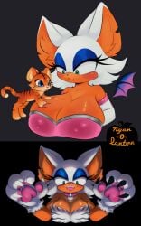 1girls 2023 bat bat_wings big_breasts big_ears big_paws blue_eyeshadow breast_squish breasts chao_garden claws collar dark_lighting fangs female furry_breasts fusion giant_breasts green_eyes large_breasts lipstick nyan_o_lantern(artist) orange_skin paws pointy_teeth rouge_the_bat sega shiny shiny_breasts shiny_skin small_animal sonic_(series) sonic_adventure_2 tiger tiger_ears tiger_paws transformation white_fur