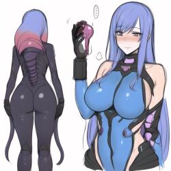 ass assimilation before_and_after blue_hair corruption huge_ass huge_breasts latex leotard monster monsterification parasite possession takeover thick_thighs transformation wide_hips