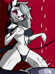 1girls big_breasts breasts breasts_grab brony_bran cleavage demon demon_girl demoness explicit fangs female fondling_breast fondling_own_breast furry furry_female grey_hair hellhound helluva_boss leash leash_and_collar long_hair loona_(helluva_boss) red_sclera sharp_teeth smile solo solo_female spiked_collar underboob vivienne_medrano vivziepop white_eyes white_fur wolf_humanoid