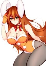 aki_(somegu) animal_ears big_breast big_breasts bowtie bowtie_collar brown_hair brown_hair_female bunny_costume bunny_ear bunny_ears bunny_girl bunnygirl bunnysuit foxykuro huge_breast huge_breasts large_breast large_breasts long_brown_hair long_hair_female somegu yellow_eyes