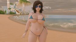 1girls 3d_model beach bikini bikini_top brown_hair fat_ass female female_only glasses looking_back mei_(overwatch) overwatch overwatch_2 overwatch_archives pajamei tntinaxxx