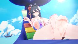 1girls 3d alternate_hairstyle areolae bikini blue_eyes blue_hair breasts hololive hololive_english hololive_english_-council- hololive_english_-promise- huge_breasts koikatsu nipples ouro_kronii seaside thick_thighs virtual_youtuber zipper_bikini