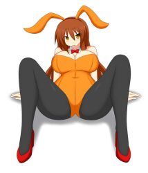 aki_(somegu) animal_ears big_breast big_breasts bowtie bowtie_collar brown_hair brown_hair_female bunny_costume bunny_ear bunny_ears bunny_girl bunnygirl bunnysuit huge_breast huge_breasts large_breast large_breasts long_brown_hair long_hair_female somegu spread_legs yellow_eyes