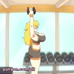 1girls animated armbands armpits ass ass_cleavage blonde_female blonde_hair bouncing_breasts breasts butt_crack cleavage clothing dumbbell exercise exercise_clothing female female_only fit_female footwear full_body gym heavy_breathing huge_breasts human large_breasts lifting looking_at_viewer moaning mp4 pale_skin pixiewillow rtil rwby short_shorts shorter_than_30_seconds shorts sneakers solo solo_female sound sports_bra sportswear squats squatting video voice_acted weightlifting workout workout_clothes wristwear yang_xiao_long