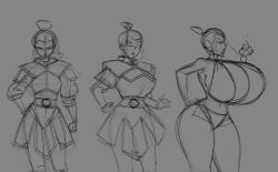 1girls ?! avatar_legends avatar_the_last_airbender azula big_breasts breast_expansion cleavage female female_only fire_nation flat_chest huge_breasts large_breasts sketch solo swimsuit topknot zetaskully