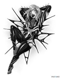 1girls black_lipstick female female_only gwen_stacy gwenom huge_ass huge_breasts marvel nipples pussy spacen'cakes spider-gwen spider-man_(series) symbiote thick_thighs tongue_out venom_(marvel) wide_hips