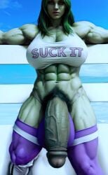 1futa 3d 3d_(artwork) abs ai_generated arms_spread big_breasts big_penis crop_top flaccid futa_only futanari giant_penis green_hair green_skin hdregrets huge_breasts huge_cock hulk_(series) large_breasts looking_at_viewer marvel marvel_comics muscles muscular muscular_futanari penis penis_out pubes pubic_hair she-hulk solo veiny_penis