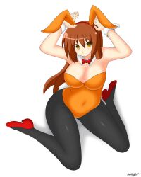 aki_(somegu) animal_ears big_breast big_breasts bowtie bowtie_collar brown_hair brown_hair_female bunny_costume bunny_ear bunny_ears bunny_girl bunnygirl bunnysuit huge_breast huge_breasts large_breast large_breasts long_brown_hair long_hair_female somegu yellow_eyes