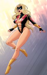 blonde_female blonde_hair cleavage cleavage_cutout dc dc_comics electricity gender_transformation genderswap_(mtf) rule_63 shocking_suzi superheroine tagme