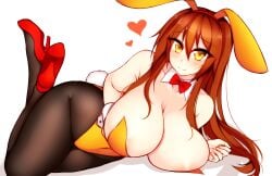 aki_(somegu) animal_ears big_breast big_breasts bowtie bowtie_collar brown_hair brown_hair_female bunny_costume bunny_ear bunny_ears bunny_girl bunny_tail bunnygirl bunnysuit foxykuro huge_breast huge_breasts large_breast large_breasts long_brown_hair long_hair_female somegu yellow_eyes