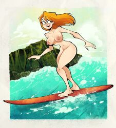 1girls big_breasts breast casual_nudity female female_only gardnerverse herny large_breasts lillian_gardner nipples nonsexual_nudity nude nude_female orange_hair solo surfing tagme