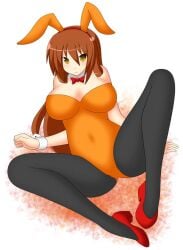 aki_(somegu) animal_ears big_breast big_breasts bowtie bowtie_collar brown_hair brown_hair_female bunny_costume bunny_ear bunny_ears bunny_girl bunnygirl bunnysuit huge_breast huge_breasts large_breast large_breasts long_brown_hair long_hair_female somegu yellow_eyes