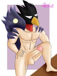 bird boku_no_hero_academia dani_(artist) dark_shadow darkshadow fumikage_tokoyami humanoid male male_only muscular my_hero_academia penis raven_(bird) solo_male tokoyami_fumikage