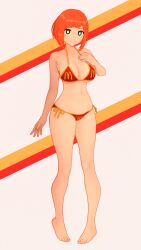 1girls anna_anon big_breasts bikini black_eyes breasts busty cleavage feet female female_only hand_on_own_chest highres large_breasts legs looking_at_viewer mature mature_female mature_woman mcdonald's milf mom_(japanese_mcdonald's_commercial) navel orange_hair red_bikini short_hair smile solo swimsuit thighs voluptuous yoru_mac