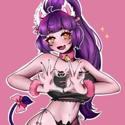 bikini catsuit collar demon_girl fuamyero hanano_(oc) heart ponytail purple_eyes smile tagme