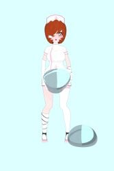 1_eye 1girls 3d 3d_model animated auburn_hair bandage bandage_on_face bandages big_ass big_breasts big_butt breast_implants fake_breasts female female_only freckles gif haneyana nurse nurse_cap orange_eyes orange_hair self_upload short_dress short_hair short_sleeves solo solo_female turntable_(animation) wide_hips