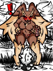 ambiguous_fluids angry anthro breasts condom duo female forest generation_4_pokemon generation_7_pokemon genitals lopunny lycanroc male male/female midnight_lycanroc night nintendo plant pokemon pokemon_(species) pussy roder_vasquez sexual_barrier_device tree