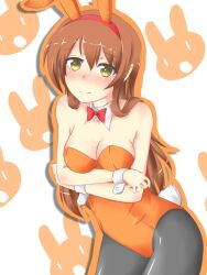 aki_(somegu) animal_ears bowtie bowtie_collar brown_hair brown_hair_female bunny_costume bunny_ear bunny_ears bunny_girl bunny_tail bunnygirl bunnysuit long_brown_hair long_hair_female razrafz somegu yellow_eyes