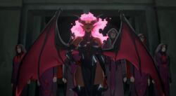 1girls breasts castlevania castlevania_(netflix) castlevania_nocturne clothing dark-skinned_female demon_girl drolta_tzuentes egyptian egyptian_female hips horns monster_girl multiple_boys pink_hair pointy_ears screencap screenshot thick_thighs thighs vampire vampire_girl wide_hips wing