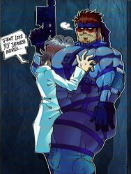 2boys bara bara_tiddies bara_tits between_breasts between_pecs big_chest big_pecs blush blushing_male capsulecomputrz gay gun huge_chest huge_pecs male/male male_only metal_gear_solid muscular muscular_male otacon solid_snake thick_thighs thick_waist vibriicapsule2 wide_hips wide_waist yaoi