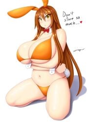 aki_(somegu) animal_ears big_breast big_breasts bikini bowtie bowtie_collar brown_hair brown_hair_female bunny_ear bunny_ears bunny_girl bunny_tail bunnygirl huge_breast huge_breasts large_breast large_breasts long_brown_hair long_hair_female orange_bikini orange_swimsuit orange_swimwear somegu swimsuit swimwear yellow_eyes