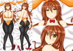 aki_(somegu) animal_ears big_breast big_breasts bowtie bowtie_collar brown_hair brown_hair_female bunny_costume bunny_ear bunny_ears bunny_girl bunny_tail bunnygirl bunnysuit huge_breast huge_breasts large_breast large_breasts long_brown_hair long_hair_female somegu yellow_eyes