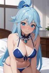 1girls 2023 ai_generated aqua_(konosuba) big_breasts bikini blue_eyes blue_hair blush female female_only indoors kono_subarashii_sekai_ni_shukufuku_wo! minusleto solo stable_diffusion stomach very_long_hair