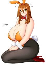 aki_(somegu) animal_ears big_breast big_breasts bowtie bowtie_collar brown_hair brown_hair_female bunny_costume bunny_ear bunny_ears bunny_girl bunny_tail bunnygirl bunnysuit huge_breast huge_breasts large_breast large_breasts long_brown_hair long_hair_female somegu yellow_eyes